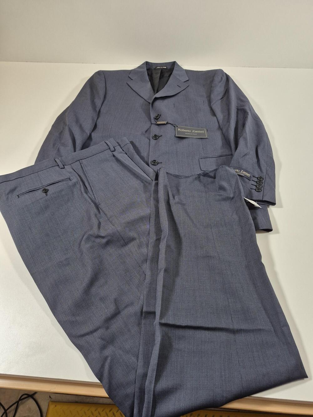 Roberto Zanieri Suit Mens 44R Blue Wool 2 Piece 38x36 Classic Fit Italy NWT FLAW